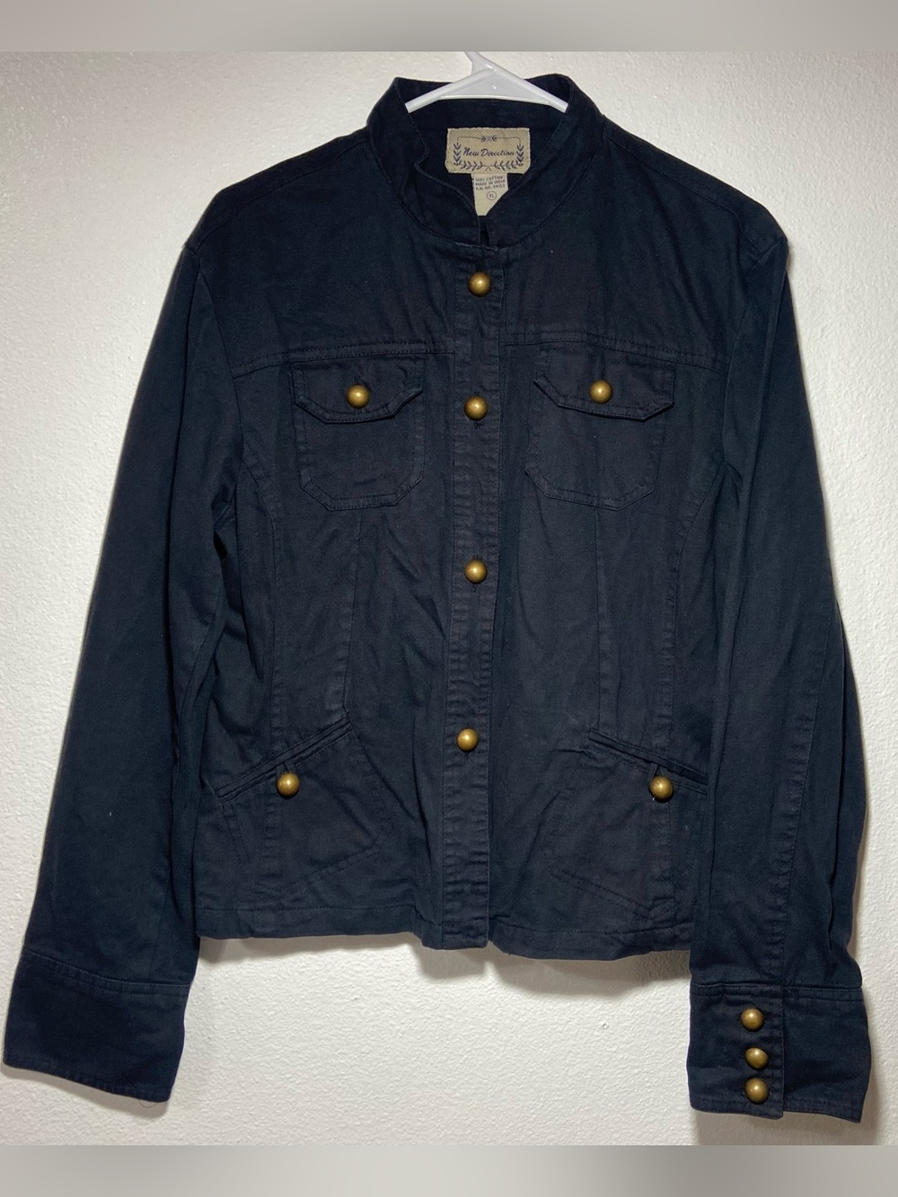 Vintage -New Direction Black Utility Military Jacket with Brass Buttons - Cotton